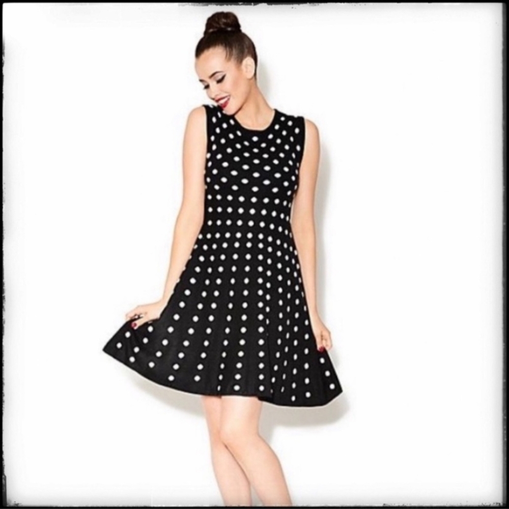 Betsey Johnson Black Polka Dot Flare Knit Dress S